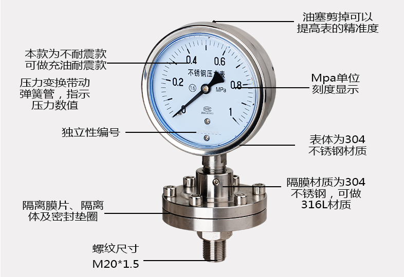 YMF-100F耐震隔膜壓力表